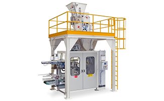 Automatic bagger for large, open-mouth bags, weighing between 11 and 110 pounds.